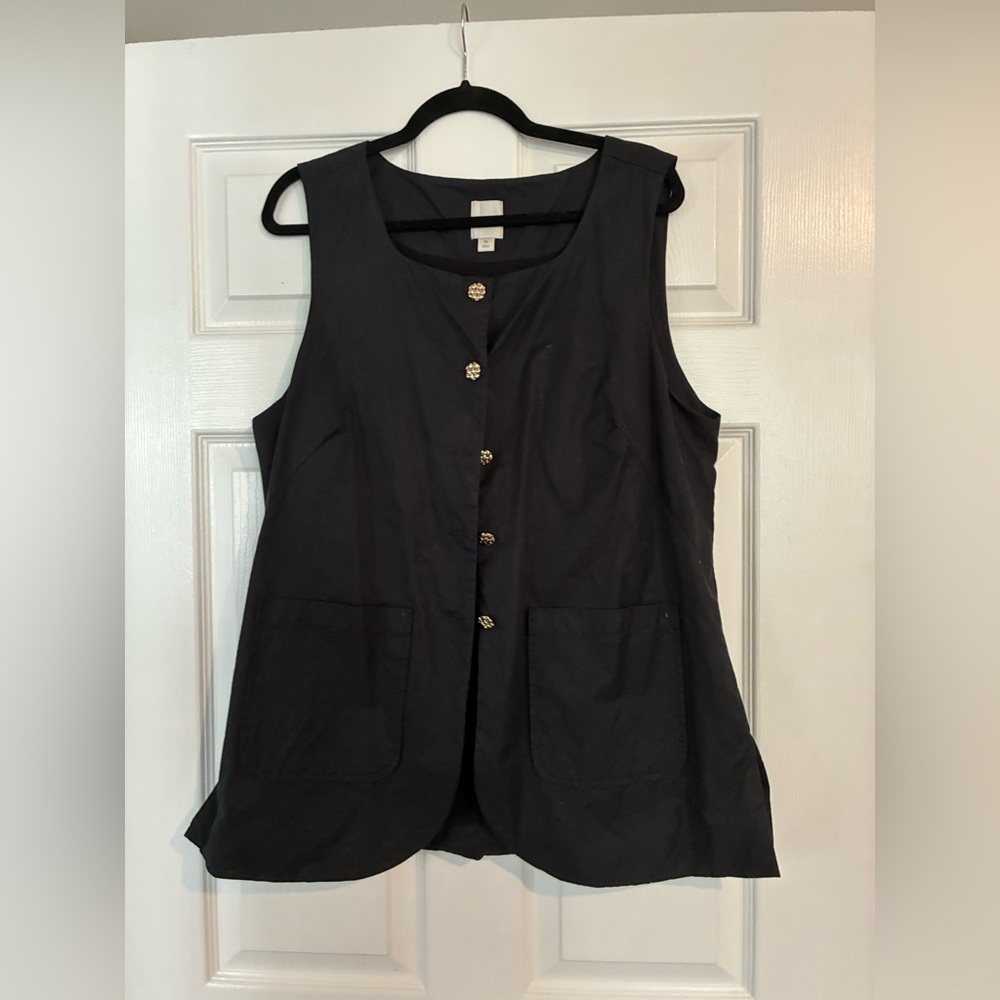 Maeve Black Sleeveless Button-Front vest tunic with Pockets